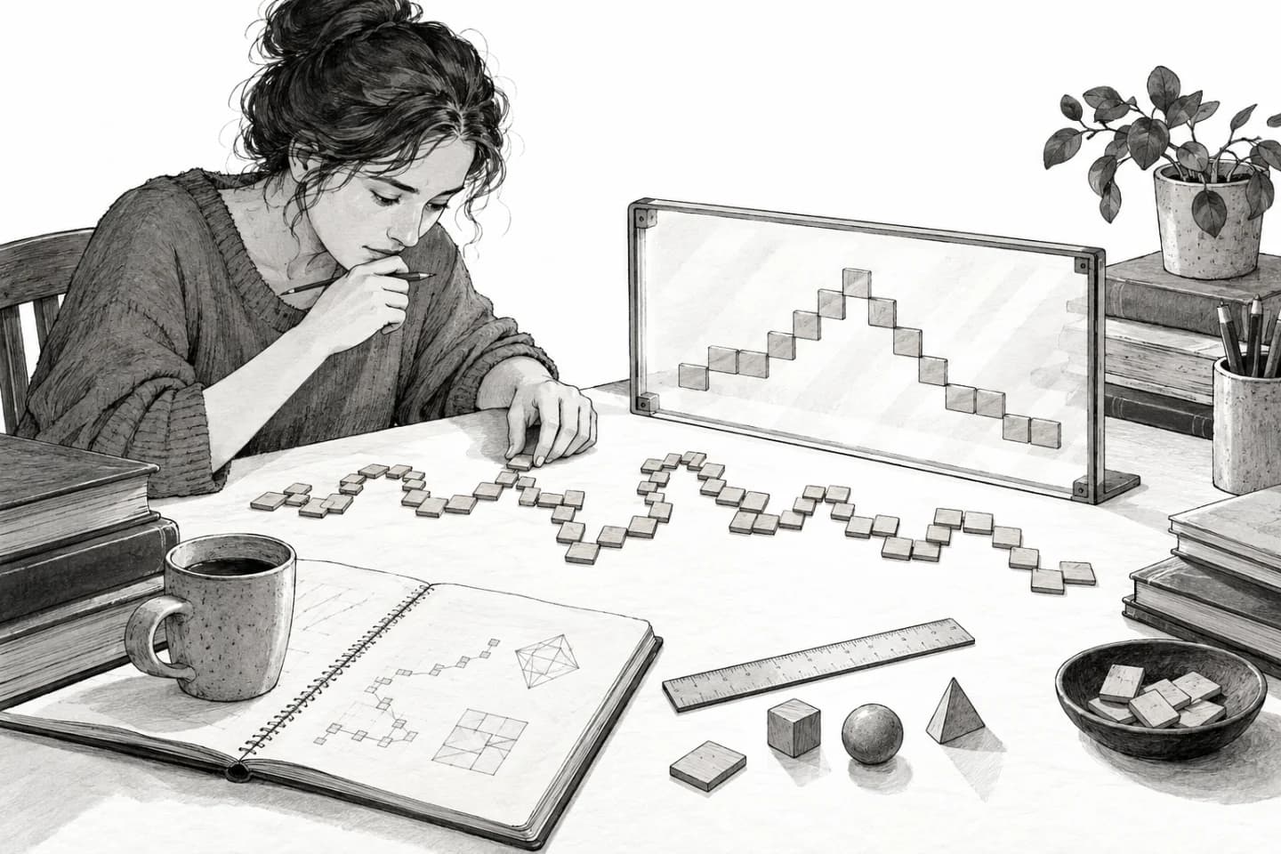 A mathematician checks how an irregular path of shuffled tiles can be viewed as a simpler symmetric walk.
